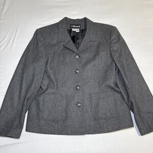 VTG Sag Harbor Womens Petite 14 Gray Blazer Wool Blend Classic Jacket Career EUC